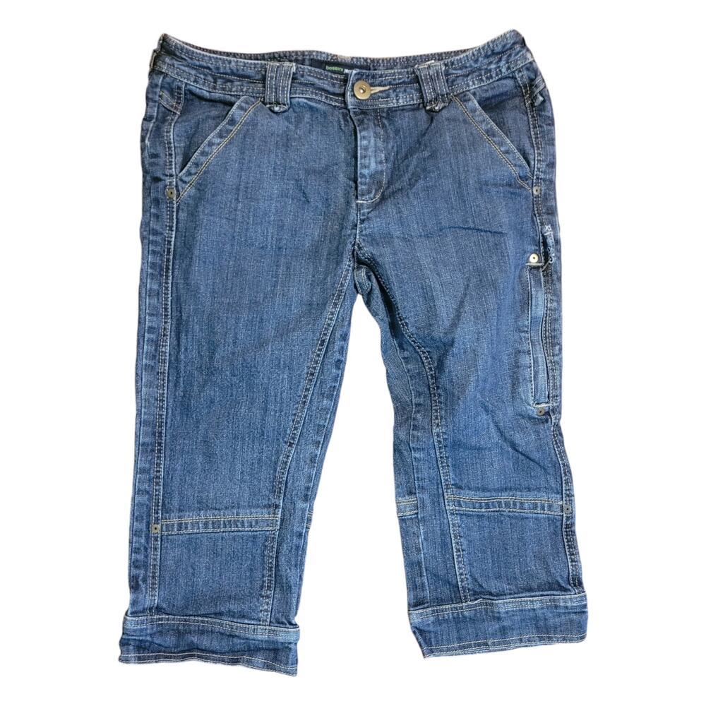 Bossini Denim Capri Pants Zipper Pocket Utility Casual Y2K Blue Medium 30" Sz 10